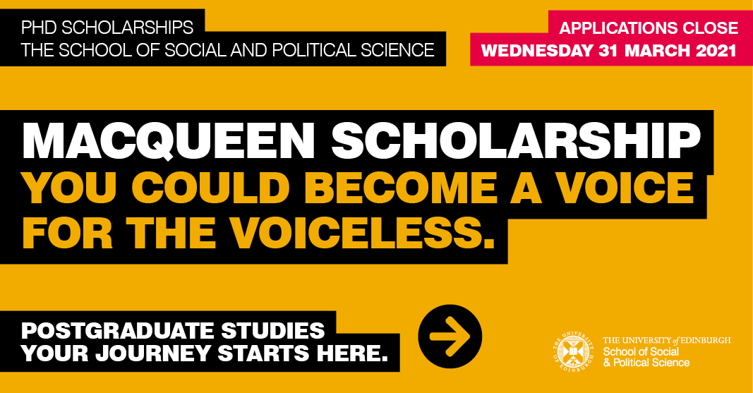 uoessps's tweet photo. The Macqueen Scholarship – funding to conduct research on the experiences of one-parent families, through our PhD Social Work programme here at @EdinburghUni, with @SocialWorkEdinU💡
Apply by 31 March📣
More info➡️
https://t.co/G4YnxniCVT
#StudySocialWork #PhDSocialWork https://t.co/2M5Z41fYGT