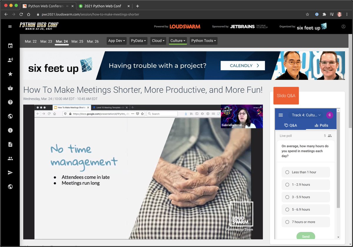 calvinhp's tweet image. If you get a chance, you can see the @sixfeetup CEO @gabriellehp live at #PWC2021 right now in the culture track