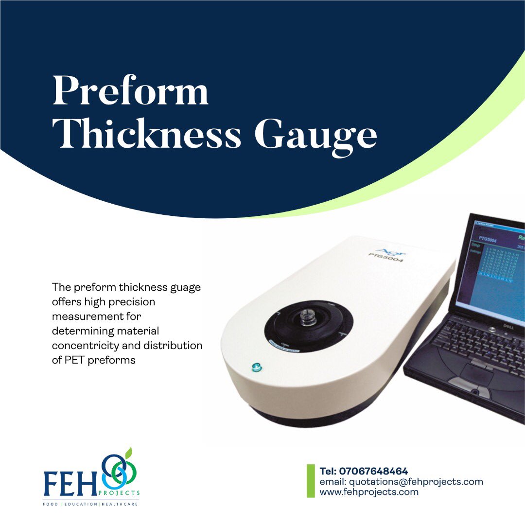 FEHProjects's tweet image. The preform thickness guage offers high precision measurement for determining material concentricity and distribution of PET preforms

#AGR#packaging#preform#testing#FEHprojects