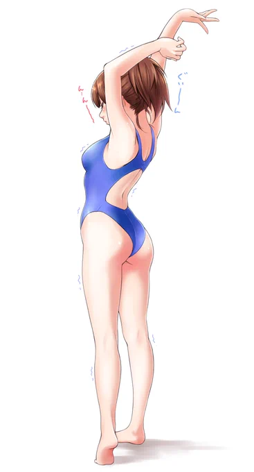 伸びポーズセンパイ(色つけました)#1日1絵 #水着 #教えてもらいたガール 