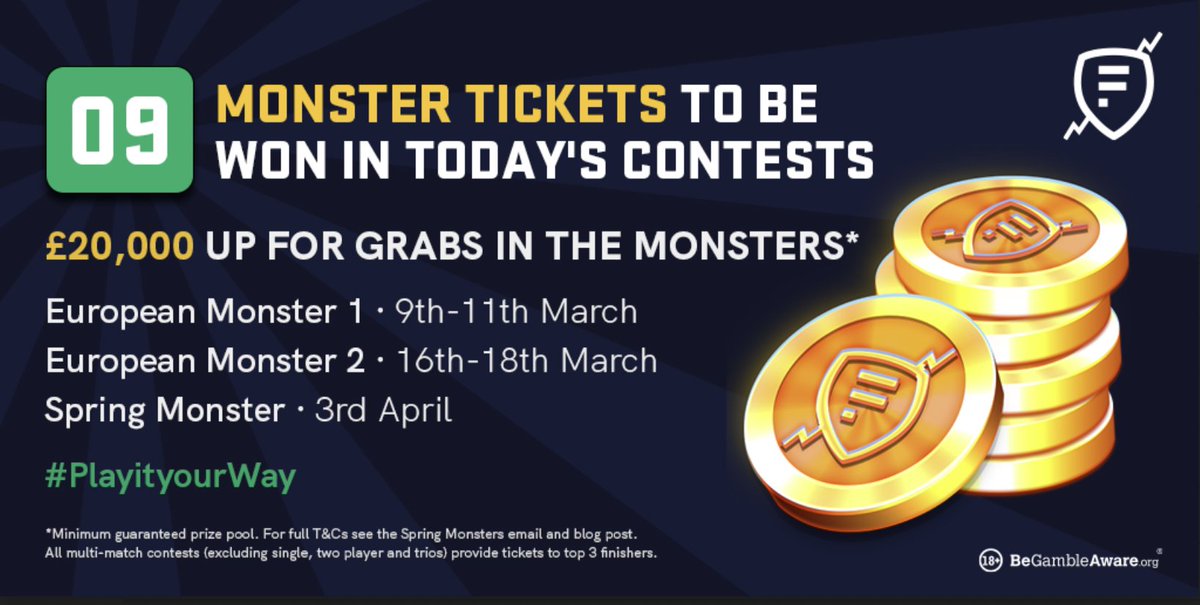 👹ICYMI Spring Monsters👹

£20,000 in combined guarantees🤑

One #PremierLeague Monster, two European Monsters🏆🌏🌏

Top 3 in any multi-match contests (excl trios, single and two player contests) gain a free entry ticket worth £20 🎟️

blog.footstock.com/the-spring-mon…

#FPL #Footstock