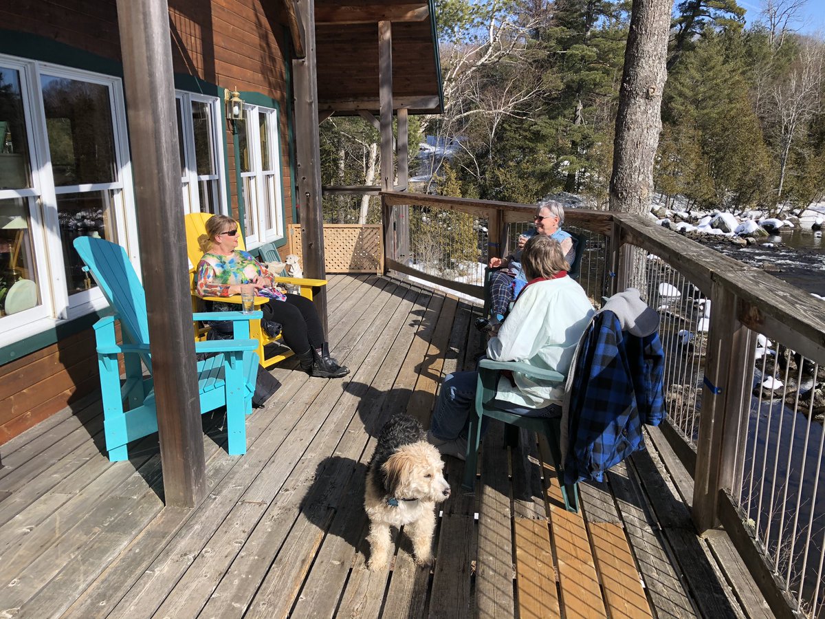 SunnyRockBB's tweet photo. Believe it or not we still have snow on the ground and ice in the lakes in the Haliburton Highlands. Guests are venturing away from their homes and coming to relax on our decks overlooking the life on the Drag River. https://t.co/wvzZlCzJ6V