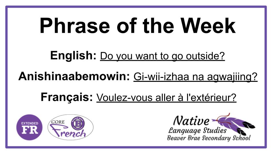 What a great question to ask!  Our Broncos have been loving this warmer weather and have spent a lot of time in our #OutdoorClassrooms lately. 

Give this Phrase of the Week a try!

#AdditionalLanguages #OutdoorLearning #KPDSBPride