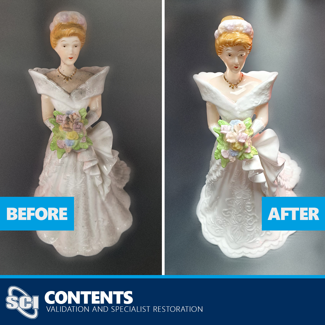 SCIEnviroGroup's tweet photo. Smoke damaged porcelain figurines restoration from SCI Contents. https://t.co/AuWnHLikbF
