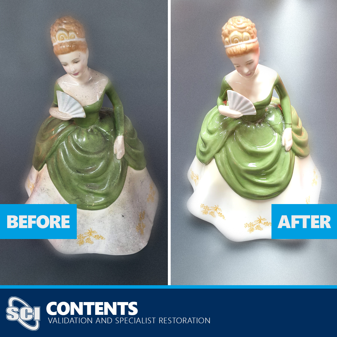 SCIEnviroGroup's tweet photo. Smoke damaged porcelain figurines restoration from SCI Contents. https://t.co/AuWnHLikbF