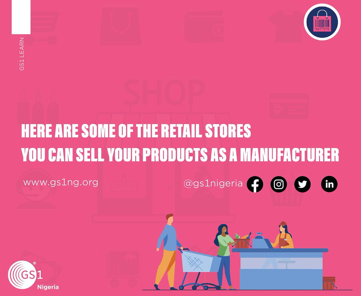 GS1Nigeria's tweet photo. Are you a manufacturer or a brand owner that wish to increase your product sales?🤔Here are some retail stores you can sell your product using a GS1 barcode. #GS1Nigeria #shoprite #barcode #Hubmart #supermarket #JARAstores #gs1 #SPAR #shopping #justrite #echoke  #addide #Easter https://t.co/28pJEKuipg