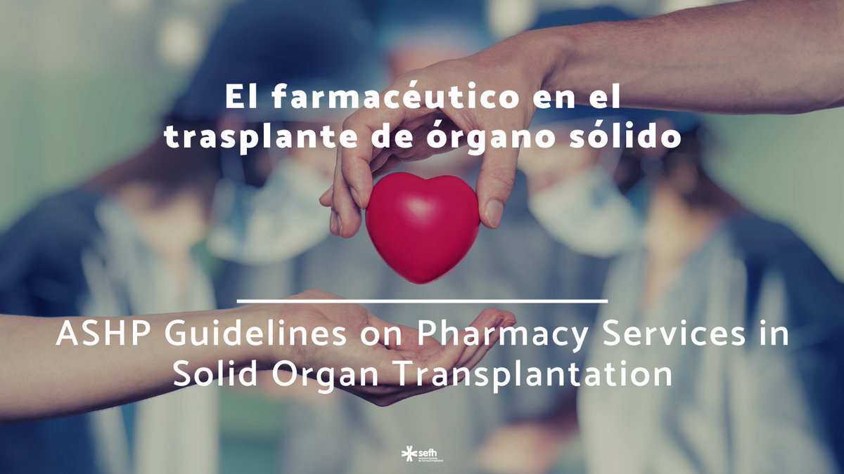 Existen múltiples evidencias del impacto positivo de los farmacéuticos en la clínica y en los resultados farmacoeconómicos del #trasplante

#DíaNacionaldelTrasplante2021 

+ info: 📚ASHP Guidelines on Pharmacy Services in Solid Organ Transplantation (2020) ow.ly/Nv2G50xRYn6