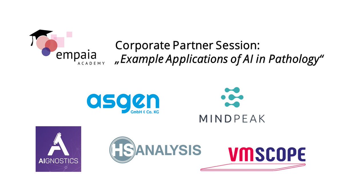TheEMPAIA's tweet photo. #EMPAIAAcademy continues with 5 short presentations by our corporate partners in session entitled “Exemplary Applications of #AI in #Pathology” #AIGnostics #Asgen #HSAnalysis #Mindpeak #VMscope #DigitalPathology #ComputationalPathology #DeepLearning #CancerResearch #PathTwitter https://t.co/lm54XKxK1C