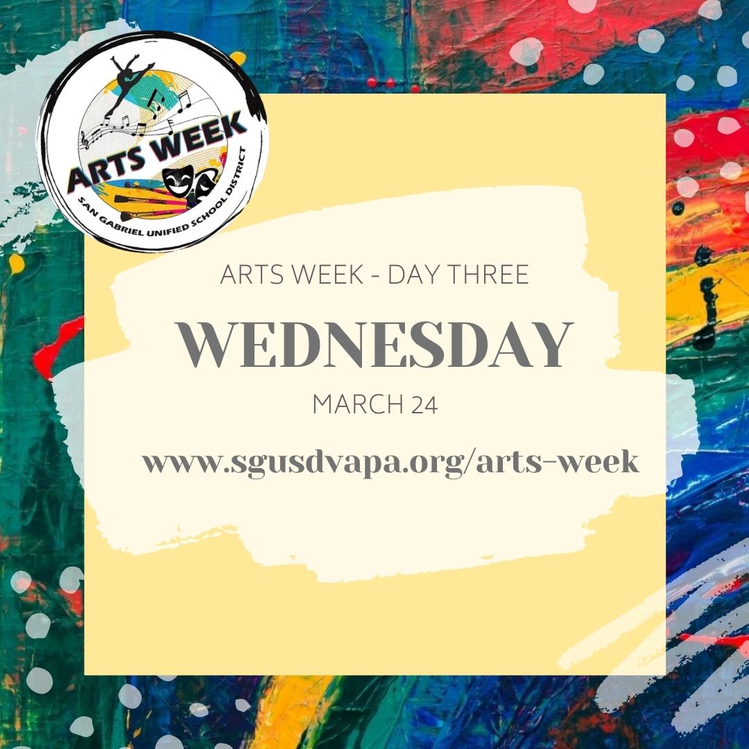 SgusdVapa's tweet photo. Three more days of Arts Week to go! Here is our plan for Day 3, TODAY! Stay tuned for the CAREERS IN THE ARTS webinar tonight at 7pm, and more students showcases all day! https://t.co/RlbdRFrrgx #sgusd #sgusdvapa #sgusdartsweek #vapa https://t.co/Kr4GUNT63J