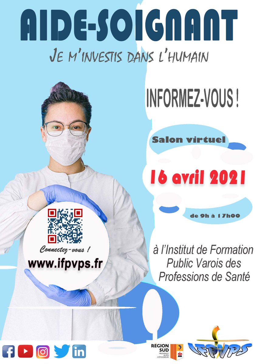 Le  16 avril 2021 nous organisons un salon virtuel dédié à la formation des aides-soignants. Au programme, des conférences live, des chats, notre documentation et vidéothèque.
JPO AS de l'IFPVPS
Se connecter à l'environnement ifpvps.mon-salon-virtuel.fr