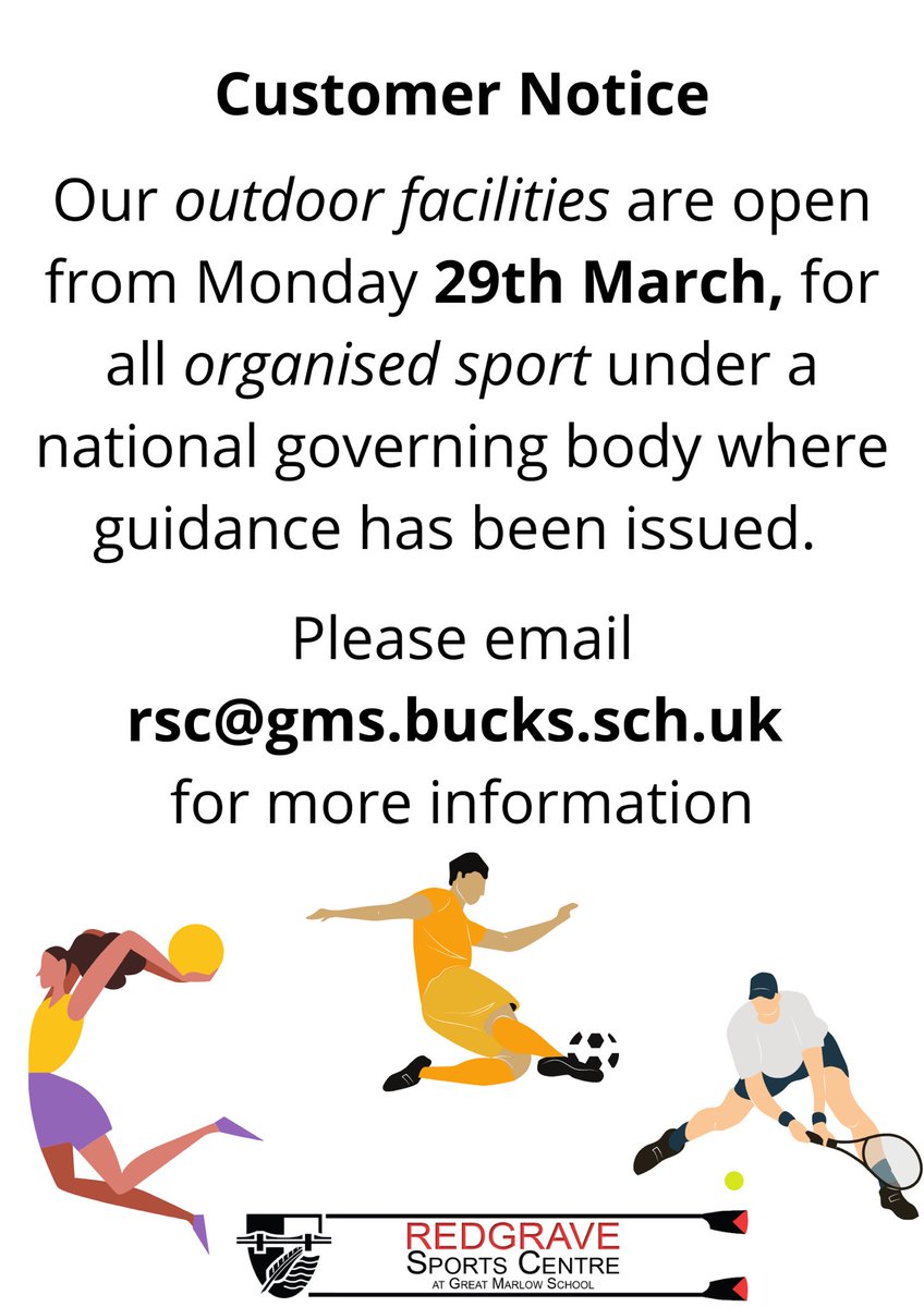 Our outdoor facilities are open from Monday 29th March for all organised sport. #sport #football #netball #tennis #marlow #staysafe