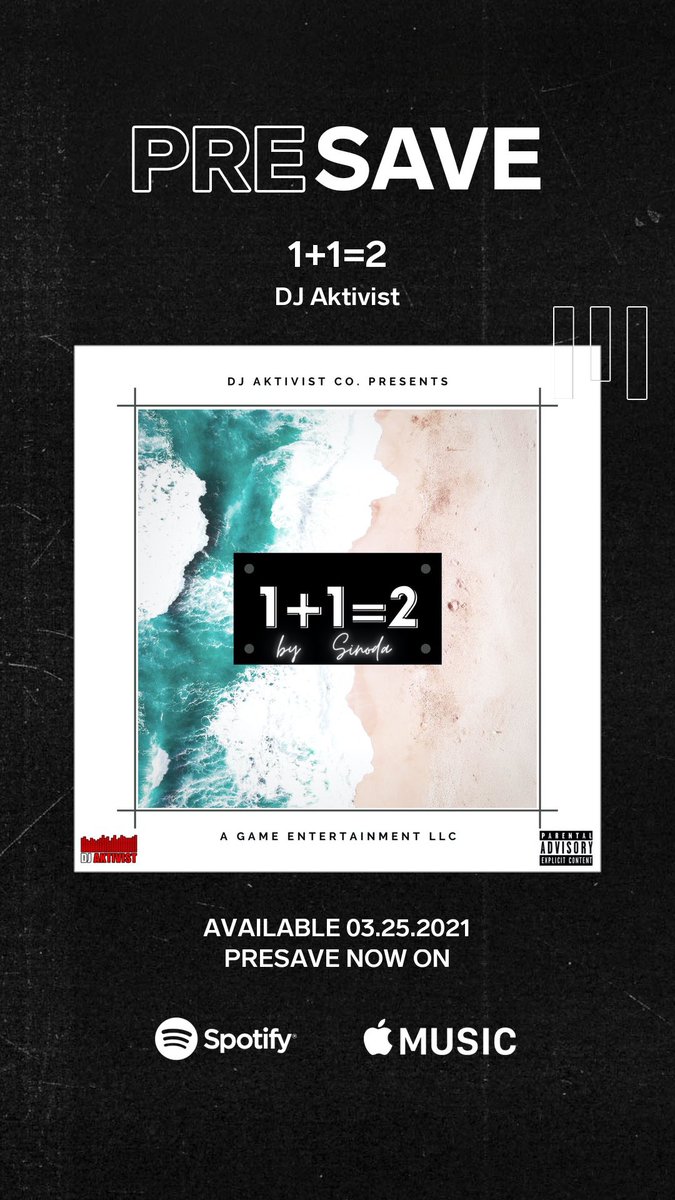 djaktivist's tweet image. Dᴏ ᴍᴇ ᴀ ғᴀᴠᴏʀ &amp;amp; ᴘʀᴇ-sᴀᴠᴇ ᴛʜᴇ 📲
Nᴇᴡ Sɪɴɢʟᴇ 🚨 “1+1=2“ 🎶
Dʀᴏᴘᴘɪɴɢ ᴏɴ ᴍʏ B-Dᴀʏ 3/25/21 
•
•
#StayingAktive #1Plus1 #djaktivist

untd.io/m/djaktivist-1…