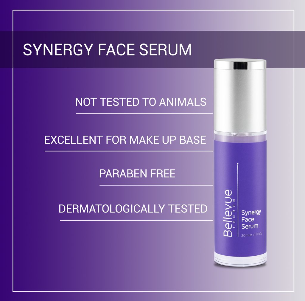 The Synergy Face Serum is the secret weapon for a nourished, revitalized, and hydrated look. The rapid absorbent capability aids with a quick recovery for wrinkled or stressed skin. The Facial Serum does not leave the skin greasy or shiny.