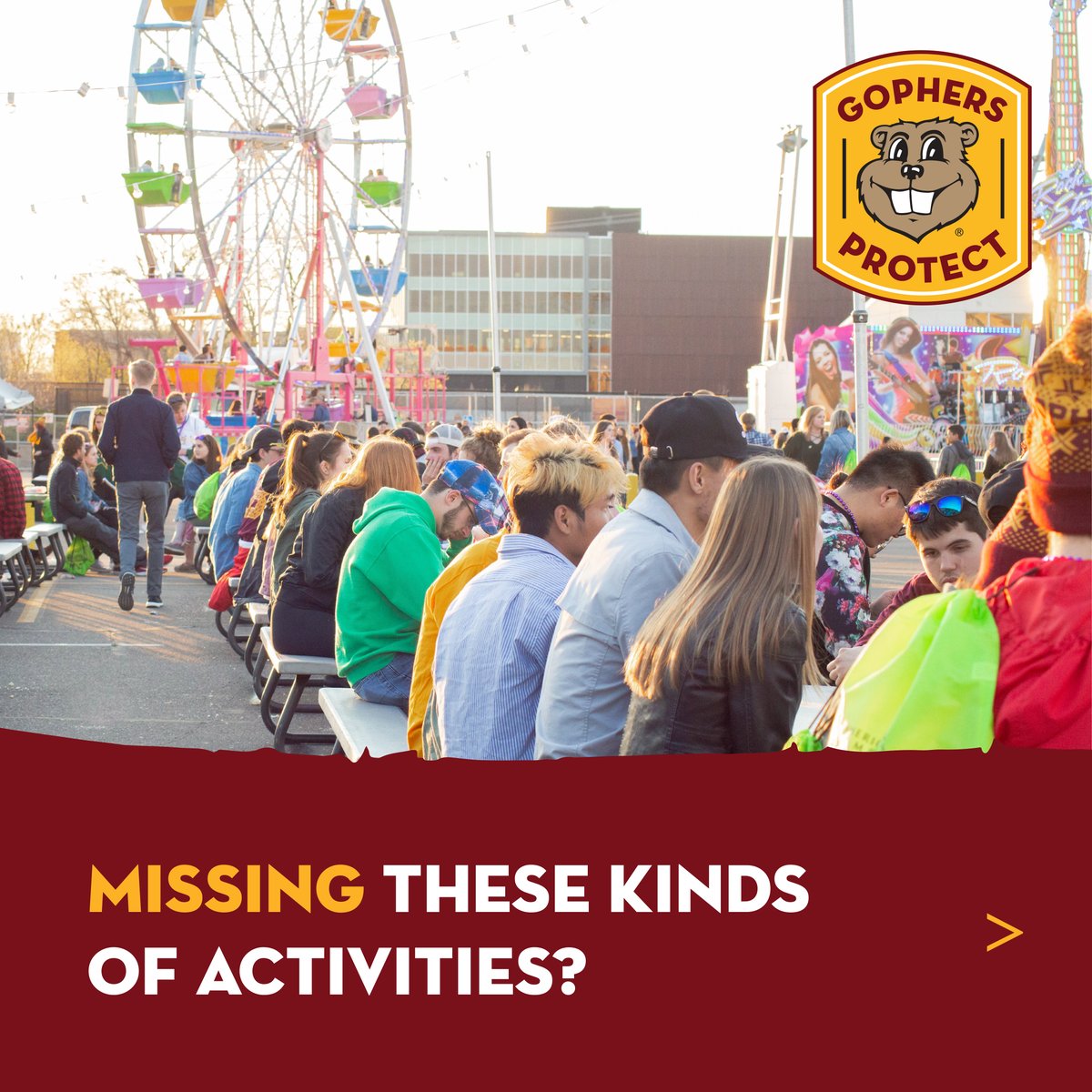OSA_UMN's tweet photo. As normalcy is on the horizon, we must keep up our precautions to ensure we can do events like this again soon! See all safety guidelines: https://t.co/zFBC6CM8NN #GophersProtect https://t.co/TVyuDHOp0K