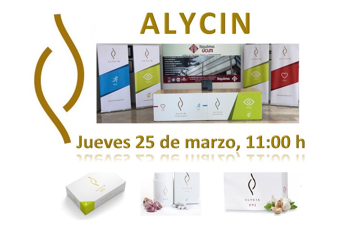 Mañana jueves 25 de marzo Alycin presenta sus productos en el <a href="/itquimauclm/">itquima uclm</a> de la <a href="/uclm_es/">Universidad de Castilla-La Mancha</a> 
Con participación de <a href="/fjredondocalvo1/">Fco. Javier Redondo</a>
<a href="/Juanfranuclm/">Juanfran Rodriguez</a>
@DrRamonDeCangas
<a href="/DrGraciaUCLM/">Ignacio</a> 

Puedes seguir la presentación en directo a través de Teams en este enlace
👉eur01.safelinks.protection.outlook.com/ap/t-59584e83/…
