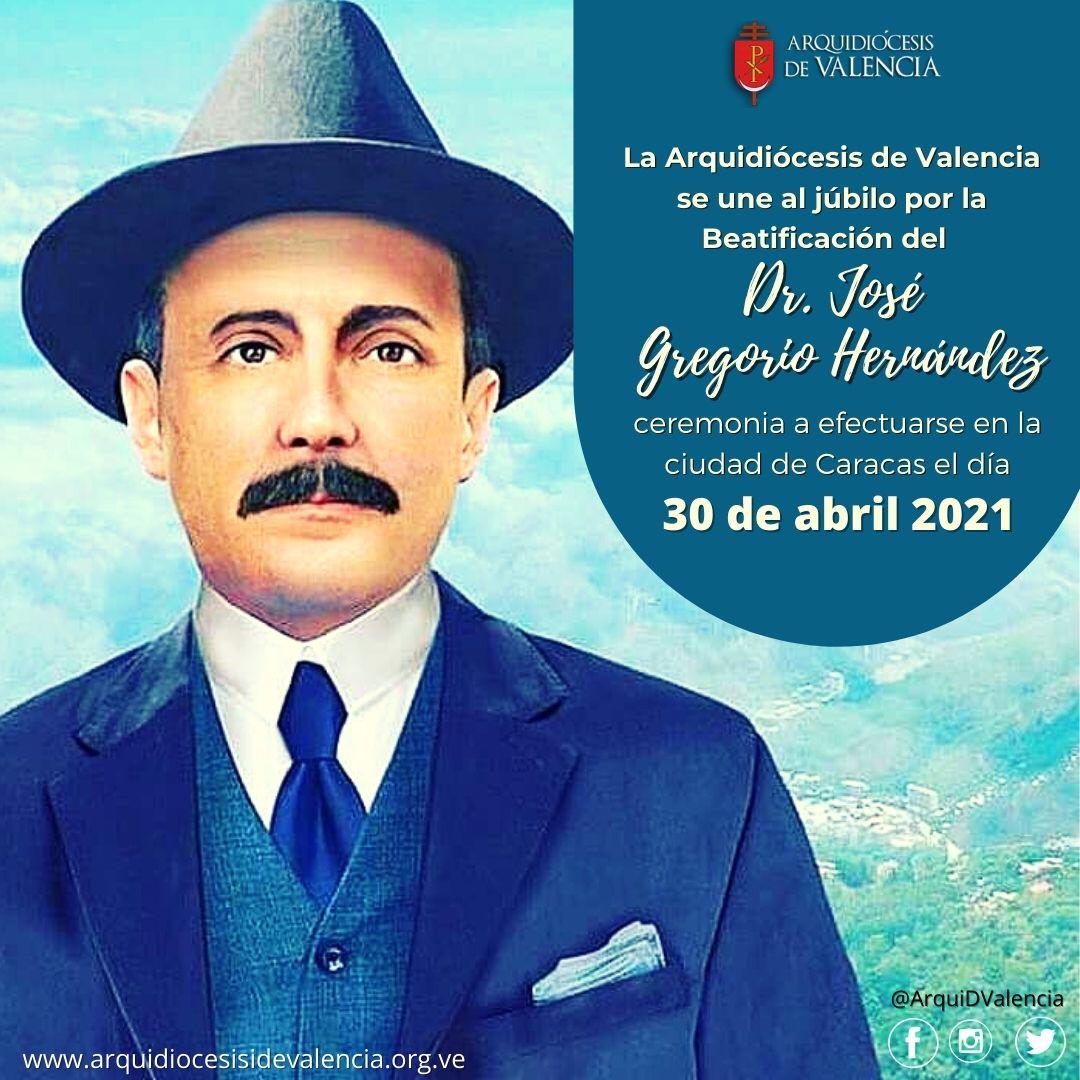 arquidvalencia's tweet photo. Desde la Arquidiócesis de Valencia nos unimos al júbilo por la Beatificación del Dr. José Gregorio Hernández, el día 30 de abril de 2021. 
Nos unimos en oración de gratitud a Dios por este gran regalo que nos ha concedido y que nos permita prepararnos para la Beatificación. https://t.co/OVwr3PQrE7