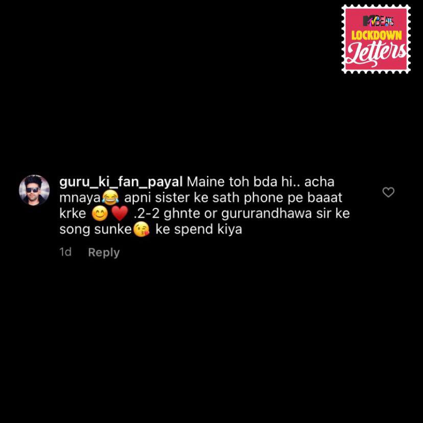 MTVBeats's tweet photo. Thanks Payal for sharing your lockdown experience. Siblings ke saath bina lade bhi raha ja sakta hai ye lockdown ne sikhaya!π Hum aapke liye aur bhi @GuruOfficial ke songs bajayenge!
#MTVBeats #BloodMeinHaiBeat #Music #Artist #Bollywood #LockdownLetters https://t.co/TpZsvom5Fm