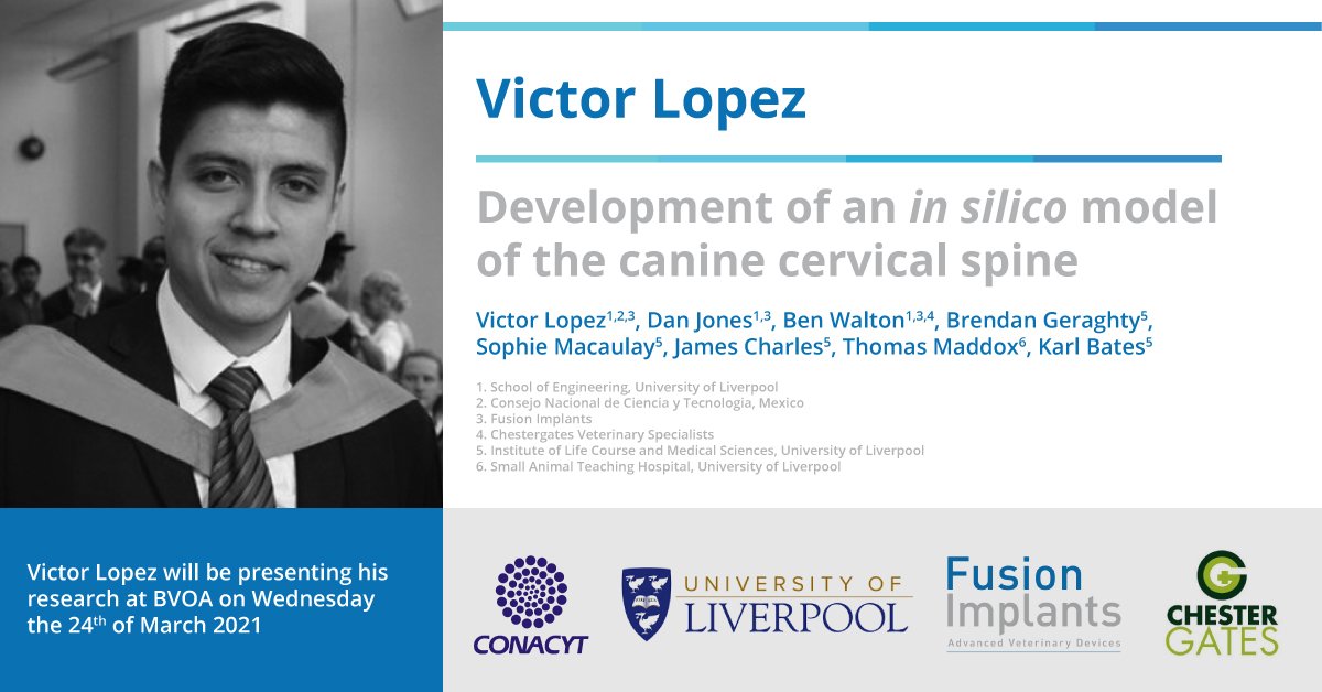 Our PhD student <a href="/FusionImplants/">Fusion Implants</a> Victor Lopez Tapia will be presenting <a href="/TheBVOA/">British Veterinary Orthopaedic Association</a> today, be sure to tune in.