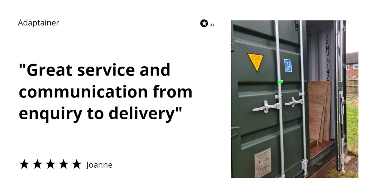 Adaptainer (@adaptainer) on Twitter photo Joanne loved the service she received. Buy a container from Adaptainer today.
e-mail: sales@adaptainer.co.uk / tel: 03301 220222 Joanne loved the service she received. Buy a container from Adaptainer today.
e-mail: sales@adaptainer.co.uk / tel: 03301 220222
