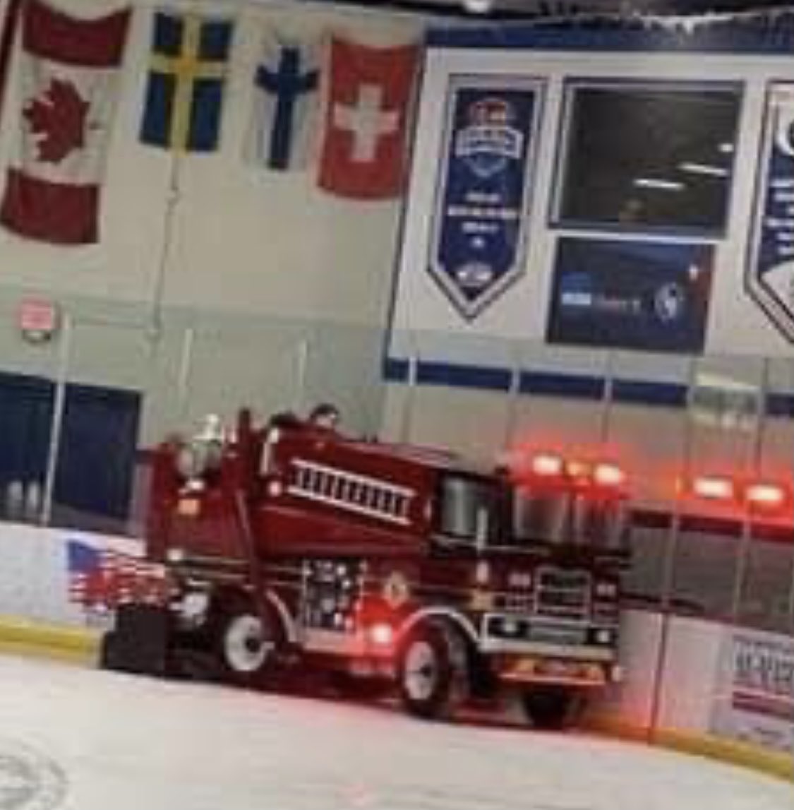 Coolest Zamboni I have ever seen. Decoration Genius. The Firetruck Zamboni