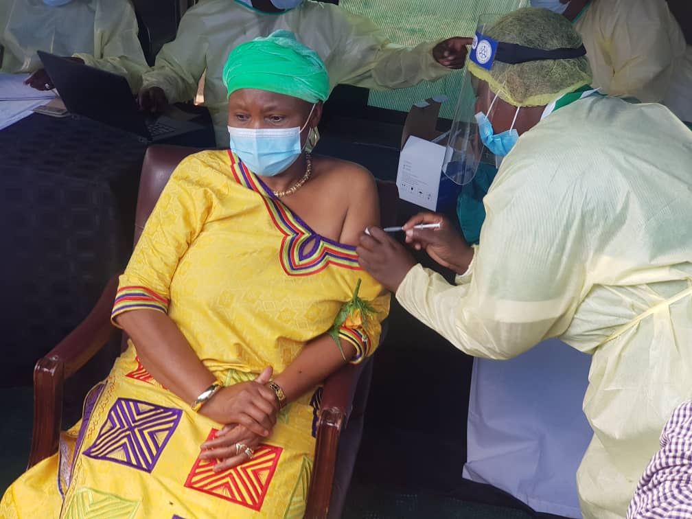 Defense Minister and ZanuPF National Chairperson Cde OCZ Muchinguri gets first jab of the Siphon vaccine