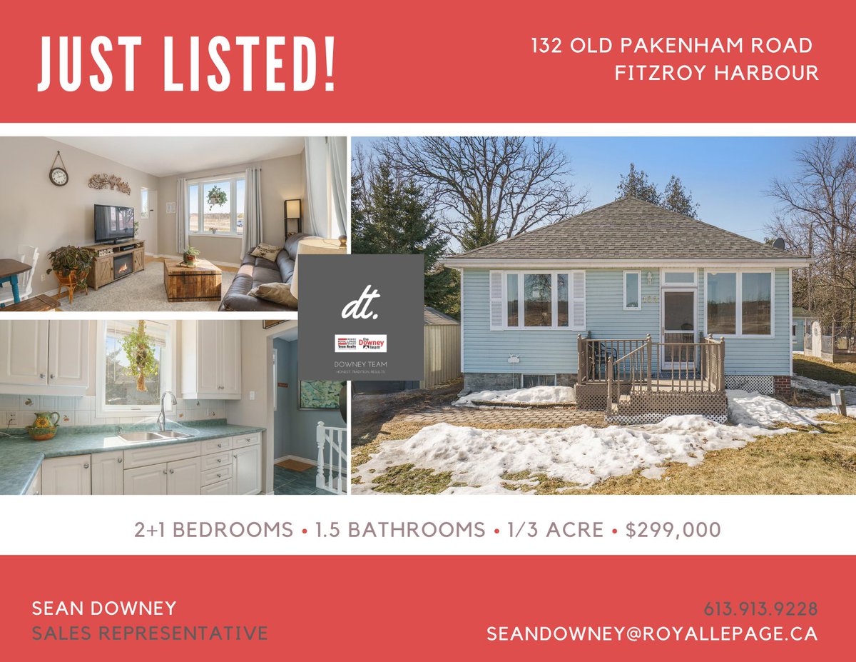 NEW LISTING!
132 Old Pakenham Road
MLS® 1232415
$299,000
2+1 bedrooms
1.5 baths
1/3 acre lot backing onto a tributary of the Mississippi River
More photos and video at: listings.nextdoorphotos.com/132oldpakenham…

#DowneyTeam #OttawaRealEstate #FitzroyHarbour