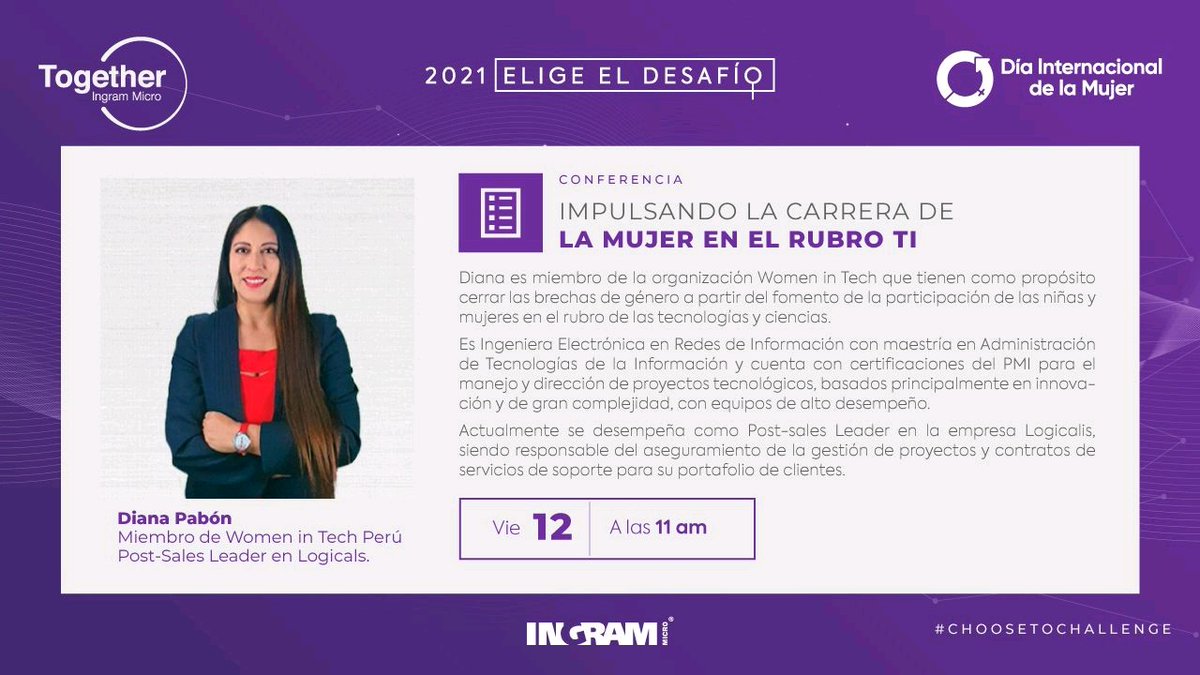 womenintech_pe's tweet photo. 📣 ORGULLO WITP 📣

Diana Pabón, Sponsorship Team Leader de @womenintech_pe , estuvo en la conferencia "Impulsando la carrera de la mujer en el rubro TI" de @IngramMicroPeru donde explicó cómo contribuir al desarrollo femenino en el 🌎 #STEM

#WomeninTechPeru #ÚneteALaEcuación https://t.co/jCxFurXj9R
