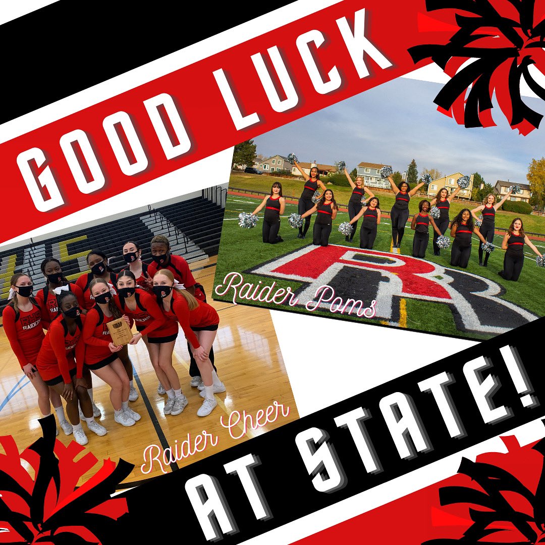 Wishing the best of luck to our amazing spirit teams, the Varsity Raider Poms and Varsity Cheer at their state competition this Thursday and Friday! Varsity Cheer competes tomorrow on Thursday, and the Varsity Poms compete on Friday. Go kill it Raiders, we’re cheering for you! ❤️