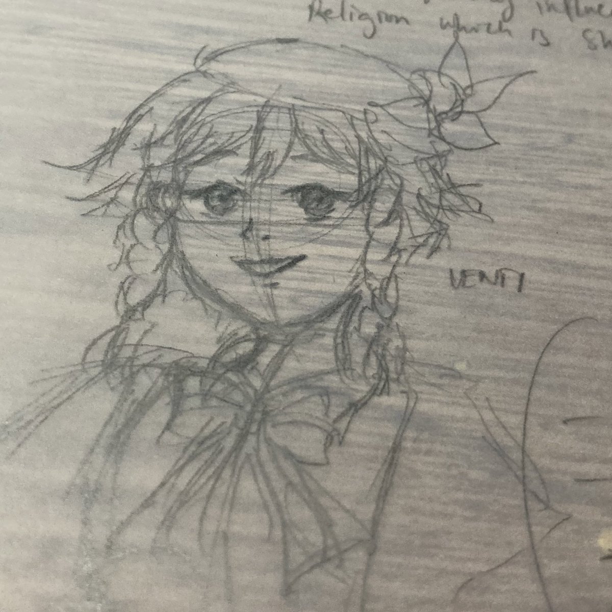 onebeariee's tweet photo. Have a traditional venti sketch while I’m doing smth for my finals lol #venti #GenshinImpact https://t.co/uM0TX0qEnN