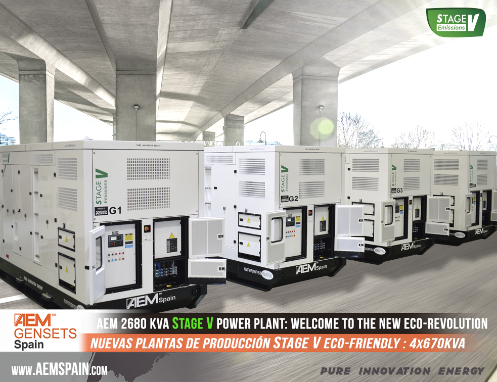 aemspain's tweet photo. #AEMSpain, 1ª planta de #generadores a gran escala con tecnología #StageV (SV-S5) Eco-Friendly.  4 motores @VolvoPentaEs  para un total de 2680 KVA.   Eficiencia y rendimiento ideales para entornos donde la polución debe reducirse al máximo, con hasta un 90% menos de emisiones. https://t.co/F3kaHomNNk