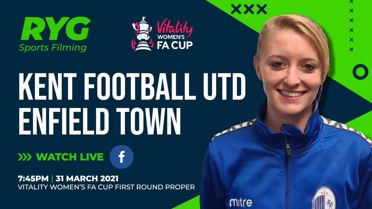 rygsportsfilm's tweet photo. 7️⃣ DAYS TO GO! 🏆 Delighted to be Facebook live streaming @kentfootunited Women's behind closed doors tie against @EnfieldTownLFC in the @VitalityWFACup First Round at 7:45pm on Wed 31 March at no cost to the club 👍 #WomensFACup #Livestream @KentOnlineSport https://t.co/0TosS0U0Mp