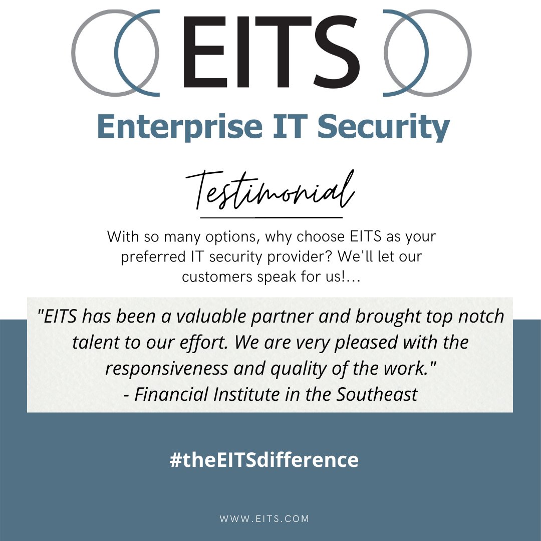 EITS_security's tweet photo. Check out what our customers have to say about the EITS difference!! #EITS #ITSecurity #securityninjas #microsoft #networksecurity #ITsecuritypros #theEITSdifference #microsoft365business #securityreviews #firewallcommunity #securityengineers #paloalto #varonis #cisco #forescout https://t.co/hP0SNm0s8R