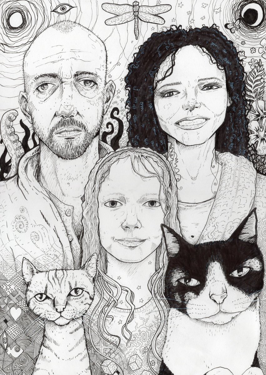 RobinLivesey's tweet photo. Family portrait #portrait #family #cats #art #illustration #ArtistOnTwitter https://t.co/VHcIp422EY