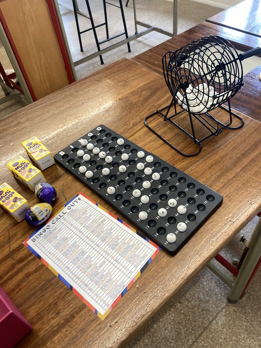 U6 Psychology’s last lesson before study leave = time for Easter Bingo. Perfect to get their reward systems activated &amp; flooded with dopamine! #addictiontopic #chocolateprizes🐣 🧠 🍫