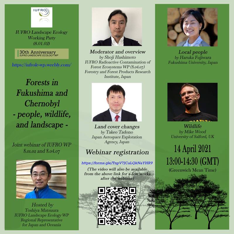 IUFRO's tweet photo. ❓How are #forests in Fukushima and Chernobyl doing - how are people, wildlife, and landscape?❓

📢Find out in a webinar 💻by IUFRO Working Party on Landscape Ecology!

��️14 April 2021, ⏰13:00-14:30 (GMT: Greenwich Mean Time)

➡️Registration: https://t.co/y6N7I2IjCJ https://t.co/JfE6mnHGRY