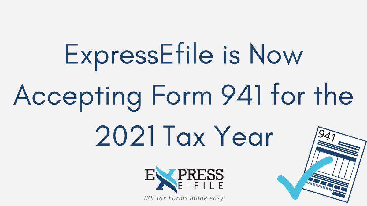 ExpressEFile's tweet photo. ExpressEfile is now accepting Form 941 for the 2021 tax year! Learn the importance of filing Form 941 and more down below.
https://t.co/tqmtOVNL3W
#efile941 #quarterlytaxes #941for2021 #IRStaxforms https://t.co/GRjDsOpiex