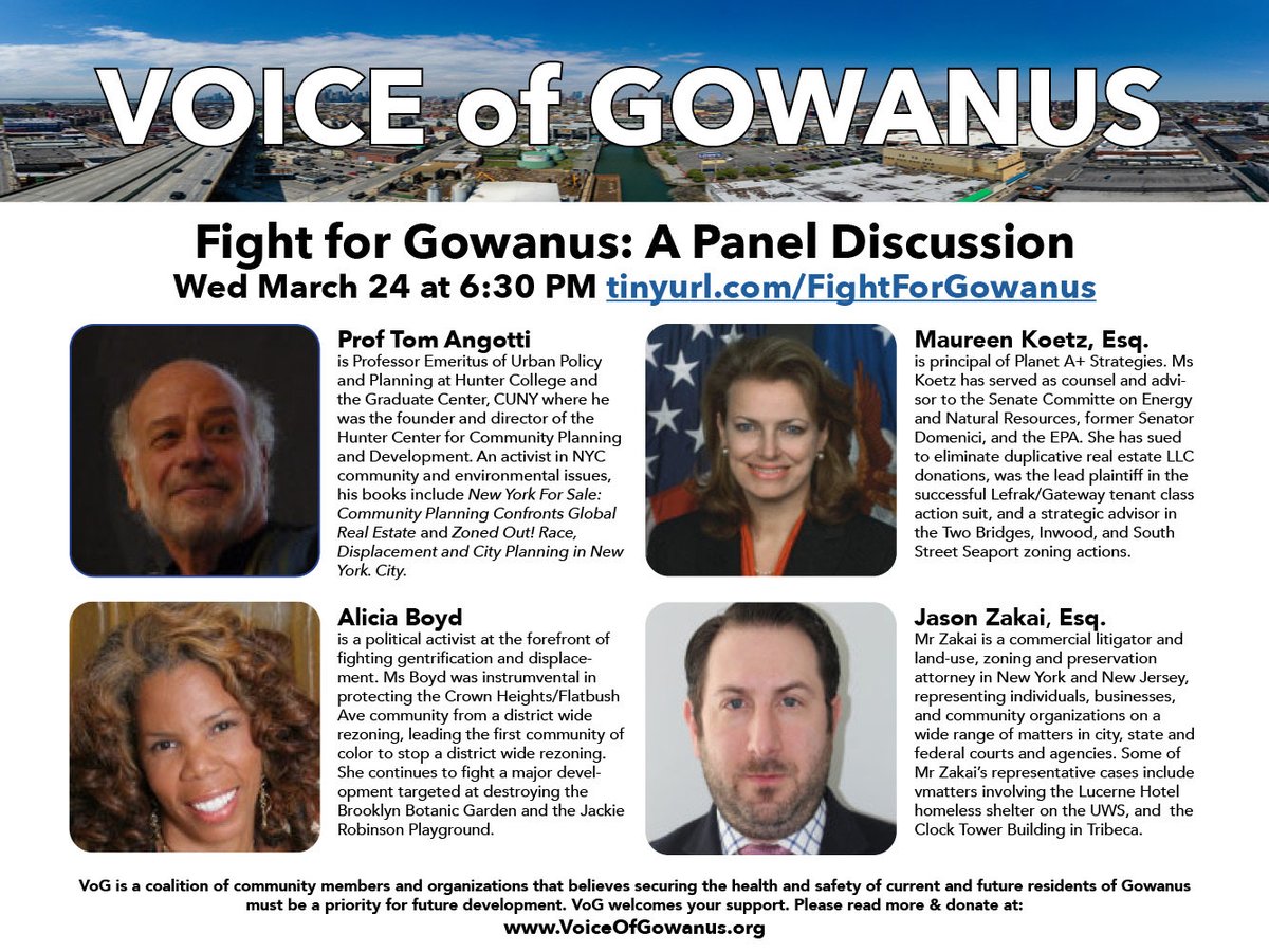 voiceofgowanus's tweet photo. Our panelists are Super Heroes with decades of experience taking on City Hall, Developers, and the corrupt ideologies that put profit ahead of safety and justice.
Please register at https://t.co/XKkd5o8f6c https://t.co/AxKxS5B0qj