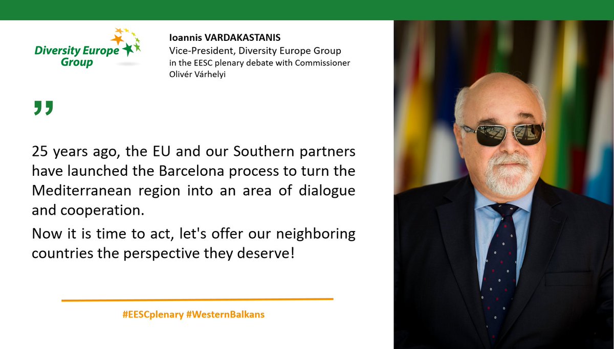 CSOGroupEESC's tweet photo. 25 years ago, the EU and our Southern partners have launched the Barcelona process to turn the #Mediterranean region into an area of dialogue and cooperation. Now it is time to act!
🗣️our vice-president @IVardakastanis on #25BCNProcess at #EESCplenary debate with @OliverVarhelyi https://t.co/vPN0jBLJpA