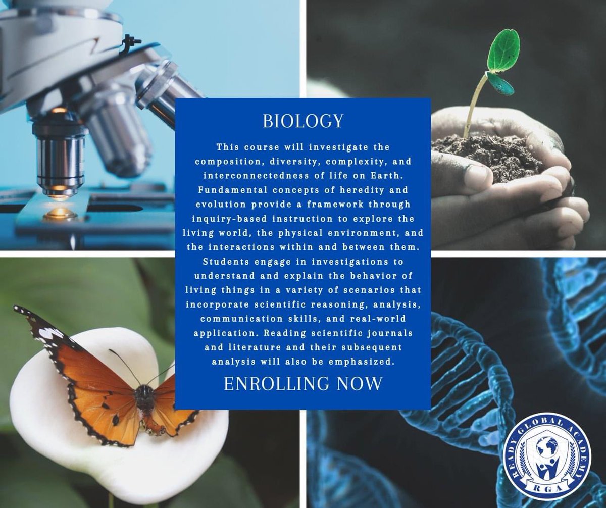 readyglobal's tweet image. Today's Course Spotlight is on our Biology course! Biology is offered at the regular, honors, and AP levels to meet your academic needs. Sign up today at readyglobalacademy.org
#coursespotlight #onlineschool #biology #readyglobal #science