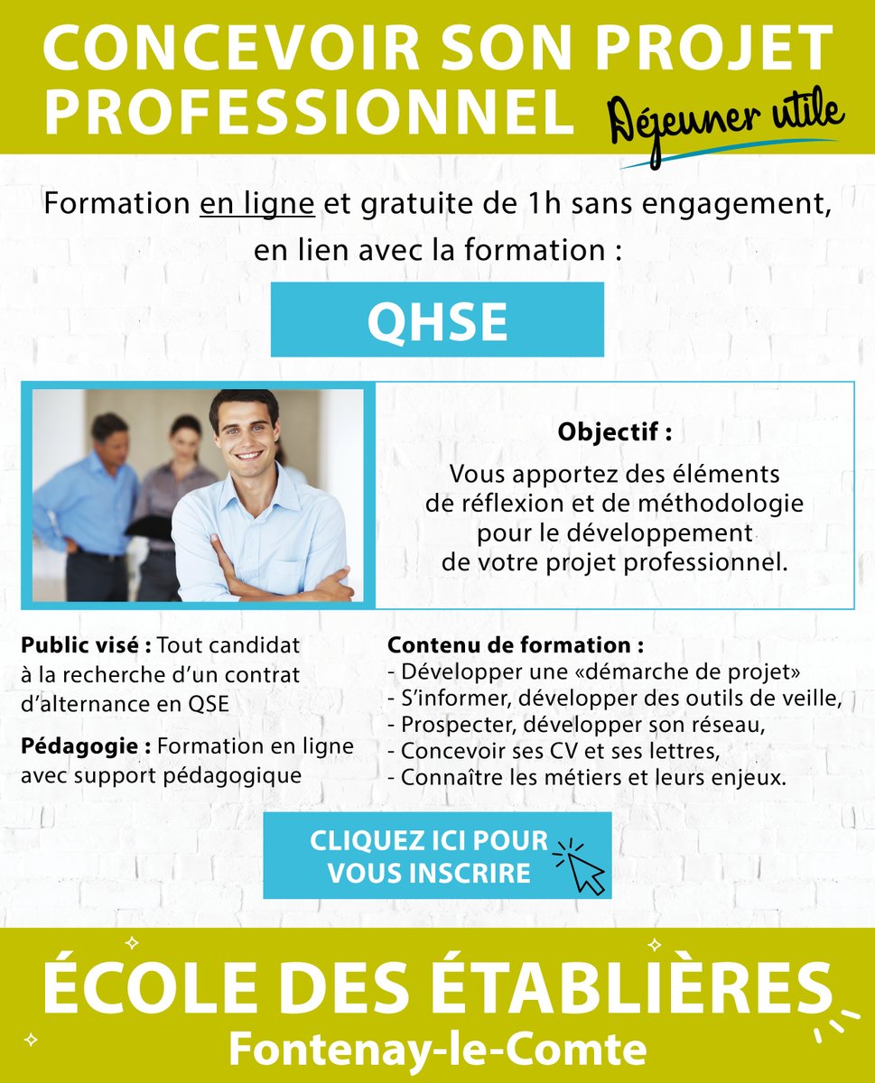 FabienVary's tweet photo. Ce #métier est-il pour moi ❔

Comment trouver une #alternance ❔

Participez à nos ateliers en ligne afin de vous donner les 🗝️ de la réussite !

#QSE : https://t.co/TfzKScWQrS

#SIG : https://t.co/entq3U6Lrb

Groupe @Etablieres 

#apprentissage https://t.co/XlPux0lLF8