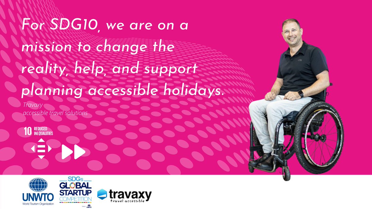 UNWTO's tweet photo. 💥Tomorrow the @SDGaction festival kicks off!
A kind reminder of tourism ability to achieve the #GlobalGoals: #Travaxy, a winner of UNWTO SDGs Global Startup Competition!
Their solution removes barriers fostering accessible tourism for all! https://t.co/JvUpBsckdu