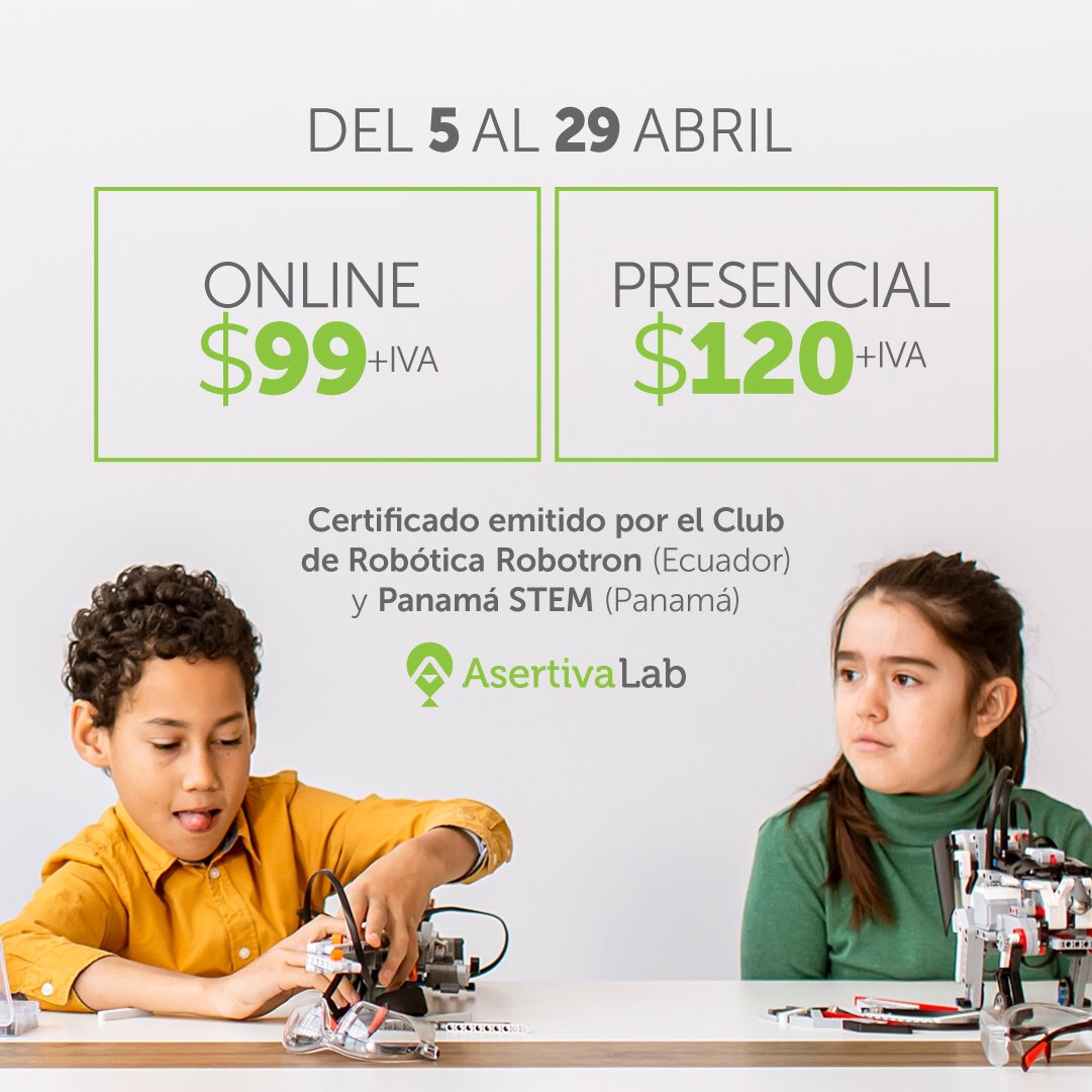 asertivalab's tweet image. Curso Vacacional de Robótica para niños y adolescentes (8-17) online o presencial. Introduce a tu hijo desde temprana edad a entender el mundo de la #robótica y a potenciar su creatividad aprendiendo a construir y programar su primer robot.💡Regístrate: 0981206626 #CursoRobótica