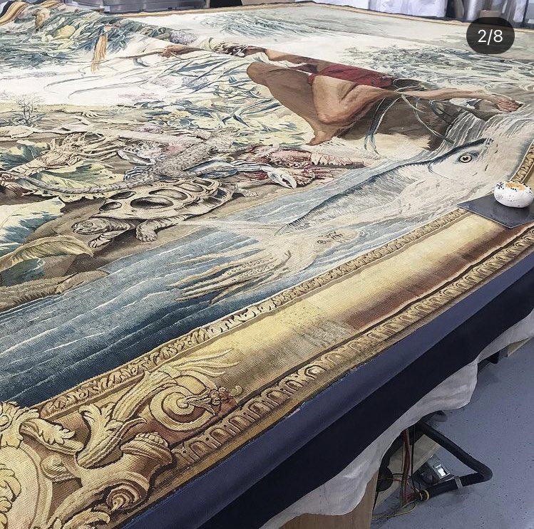 ZenzieTinker's tweet image. After months of painstaking work, we’re happy to say we’ve finished conserving the @ArundelCastle tapestry. It’s now hanging proudly where it belongs, waiting for the time when it can be seen again by visitors in all its glory! #tapestry #conservation #textileconservation