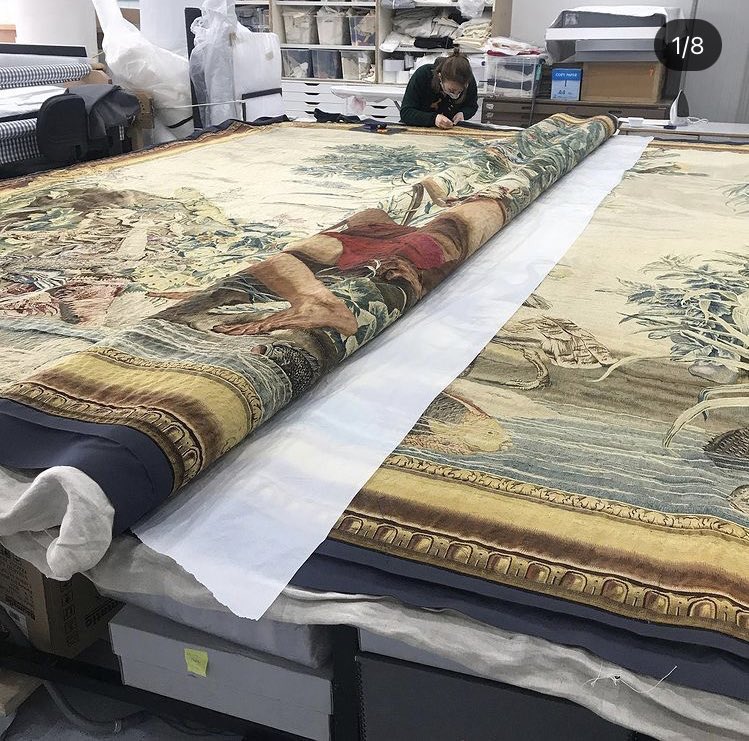 ZenzieTinker's tweet image. After months of painstaking work, we’re happy to say we’ve finished conserving the @ArundelCastle tapestry. It’s now hanging proudly where it belongs, waiting for the time when it can be seen again by visitors in all its glory! #tapestry #conservation #textileconservation