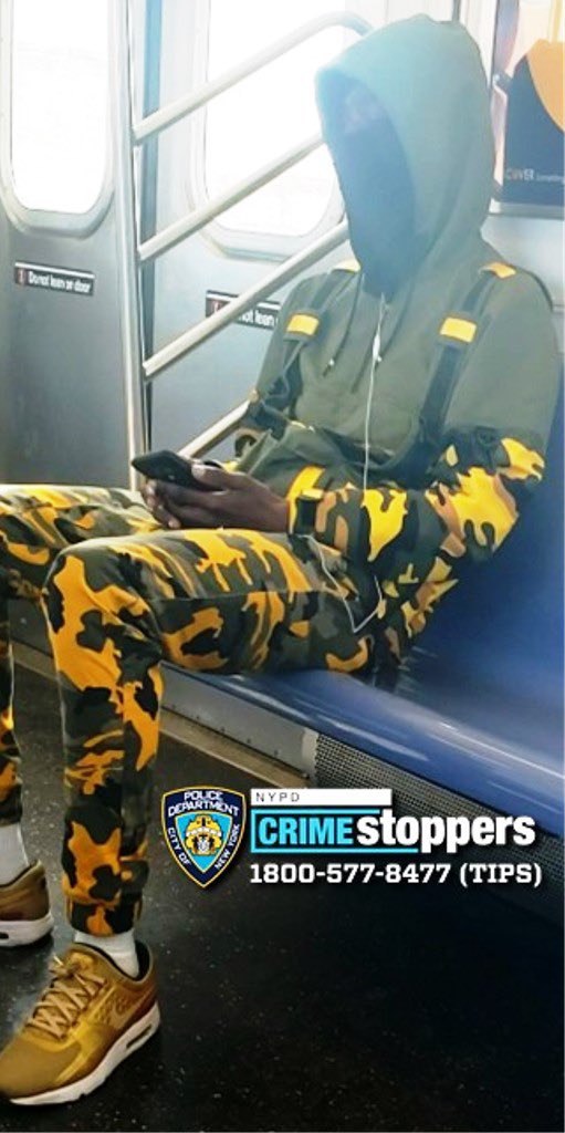 NYPDTransit's tweet photo. Take a look at these photos and the distinctive clothing- This person is wanted for a hate crime after removing the victim’s cell phone and damaging it while making anti-Asian statements yesterday on the 7 line in Qns- Please ☎️ @NYPDTips at 800-577-TIPS with any information. https://t.co/avExLvcgfv