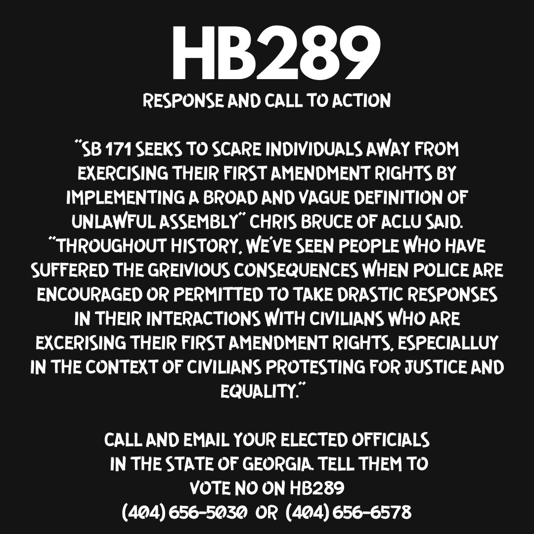 AttorneyGriggs's tweet photo. 🚨ALERT🚨 not only are voting rights under attack under the Gold Dome but so are the rights to protest. Thank you to @deucebruce2 for the heads up. Vote No on #HB289. Call and Email ASAP to stop the bill. #gapol https://t.co/XXA00xhkbD