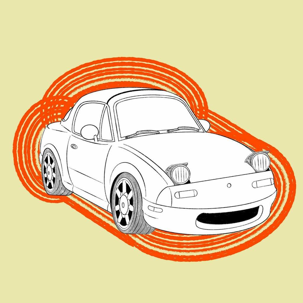 Yusei Kaneko Mazdaユーノスロードスターです 最近は ここら辺の世代の車も めっきり減りましたね なんだか少し寂しい気もします いつか 自分もこんな車でドライブしてみたいです デザイン アート イラスト スポーツカー 名車 80年代
