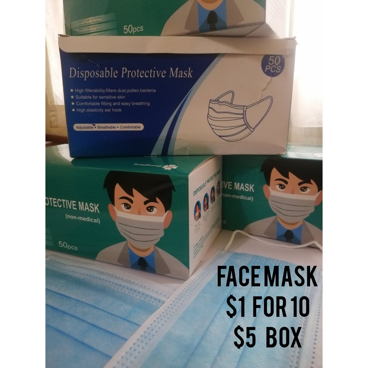 Hey hey... I'm selling disposable protective masks at affordable prices
$5 box of 50
$1 for 10
Please retweet for awareness