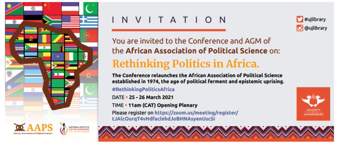 iNIHSS's tweet photo. Rethinking Politics in Africa…African Association of Political Science is inviting members of the public to participate in their conference and AGM. Happening on 25-26 March, the conference is proudly supported by NIHSS. Please follow link to register: https://t.co/NSw0X8abaZ https://t.co/LVJ0nvr24P