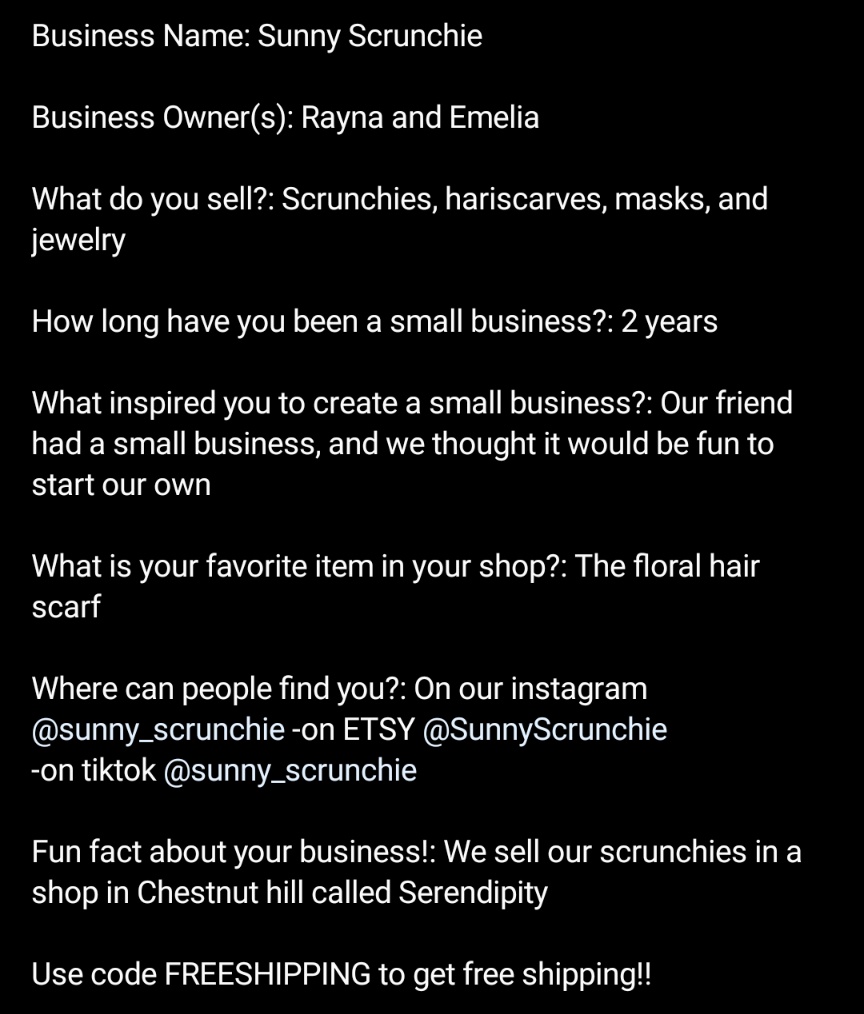 HhminiT's tweet photo. NEXT UP!! for our business. SUNNY SCRUNCHIE!! 
our drive end THIS Friday!!
Again 20% goes to mini-thon show our local businesses some love!! https://t.co/ElF0l17cdl